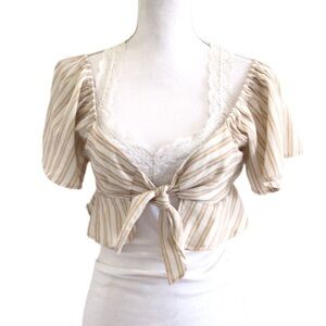 HONEY BELLE Caramel Creme Striped Crop Top